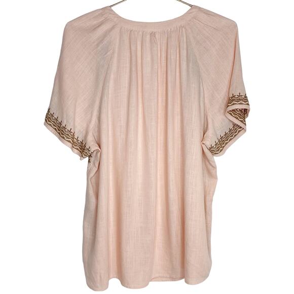 J. Jill Womens Embroidered Blouse Top Peach Orange Linen Blend Petite Sz XLP - Picture 5 of 8